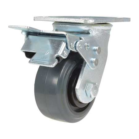 Vestil Rubber Swivel With Total Brake Caster 4 In. Diameter x 2 In. Width 551 lb Dark Gray/Gold CST-KSM-4X2MR-SWTB