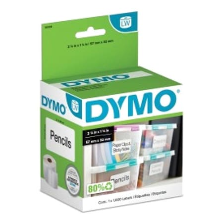 Dymo Barcode Label, 2 1/4 in Label W, 1 1/4 in Label H, 1,000 Labels per Roll 30334