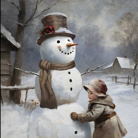 Homeroots Boy Building A Snowman Black Framed Wall Art 572084