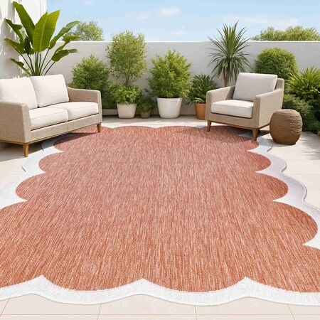 Jonathan Y Alice Classic Cottage Two-Tone Scalloped Terra/Cream 6 ft. x 9 ft. Indoor/Outdoor Shaped Area Rug SHP103C-6