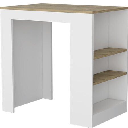 Homeroots 36in Oak and White Wood Kitchen Island With Storage 526160