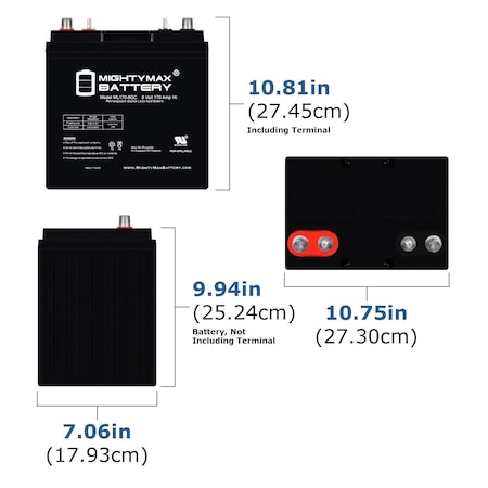 Mighty Max Battery ML170-8GC - 8 Volt 170 AH, Dual Terminal, Rechargeable SLA AGM Battery For Golf Cart MAX4157987