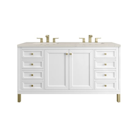 James Martin Vanities Chicago 60" Double Vanity, Glossy White, w/ 3 CM Siberian Silestone Top 503-V60D-GW-3SFR
