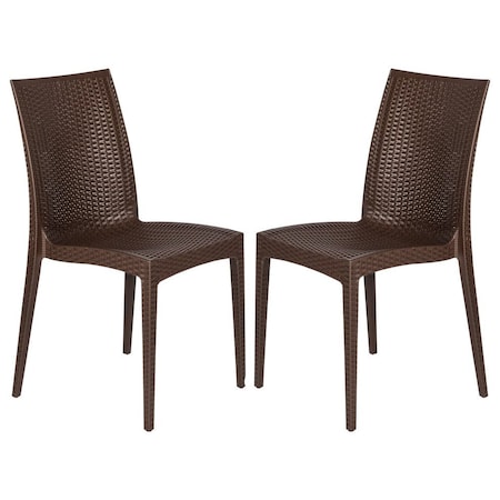 Leisuremod Weave Mace Indoor/Outdoor Dining Side Chair, Brown, 2PK MC19BR2