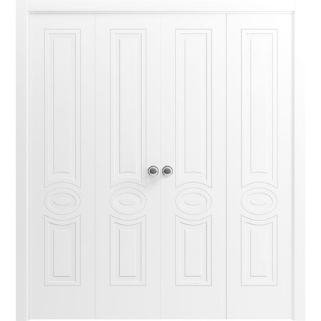 Vdomdoors Sliding Closet Double Bi-fold Doors, Mela 7001 White Silk, Sturdy Tracks Moldings Trims Hardware Se MELA7001DBF-WS-96 x 96 (4* 24x96)