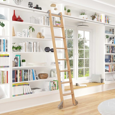 Quiet Glide 8.06 ft. Red Oak Sunburst Wheel Satin Nickel Rolling Hook Removable Ladder, 12 ft. Rail QG.510-8RO-12-H.02