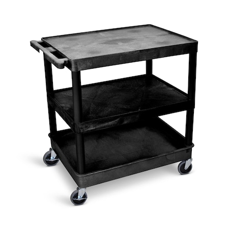 Luxor Utility Cart - Large Flat Shelf Cart - Three Shelves - Black TC222-B