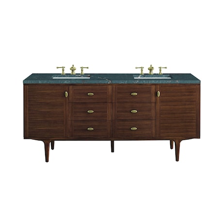 James Martin Vanities Amberly 72'' D Vanity, Mid-Century Walnut w/ Parisien Bleu Top w/FreePower Wireless Charger 670-V72-WLT-FPBL