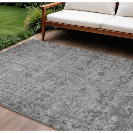 Homeroots 9' X 12' Gray Oriental Washable Indoor Outdoor Area Rug 607546