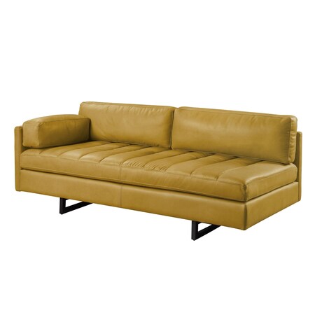 Homeroots 74" Mustard Top Grain Leather Sofa With Black Legs 491347