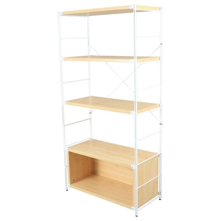 Leisuremod Brentwood Etagere Bookcase with White Steel Frame & Melamine Board Shelves, Natural Wood BBW-65NW