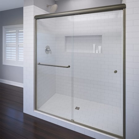 Fab Glass And Mirror Double Sliding Glass Shower Door Sorrento Lux Series Brushed Nickel Finish Adjustable 44in-48in W SHSOL48X75BN