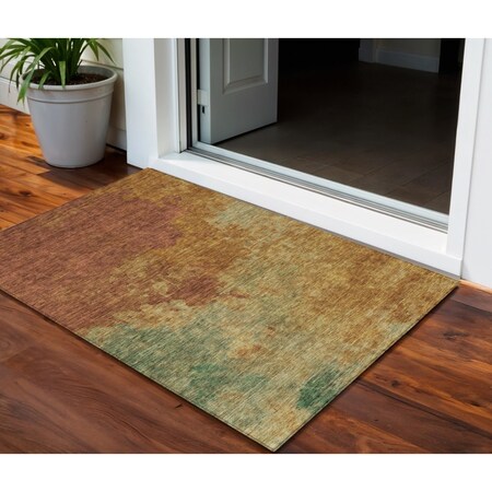 Homeroots 3' X 5' Terra Cotta Copper And Green Abstract Washable Indoor Outdoor Area Rug 604821
