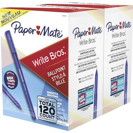 Sanford Paper Mate, WRITE BROS. STICK BALLPOINT PEN, MEDIUM 1 MM, BLUE INK/BARREL, 120PK 2096478