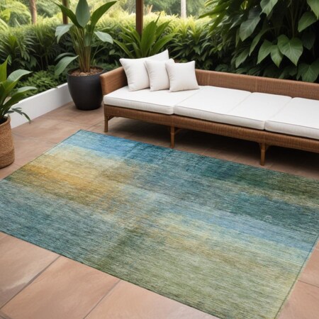 Homeroots 10' X 14' Blue Gold And Green Abstract Washable Indoor Outdoor Area Rug 603634