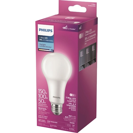 Signify 50/100/150W Equivalent Daylight A21 Medium 3-Way LED Light Bulb 580191