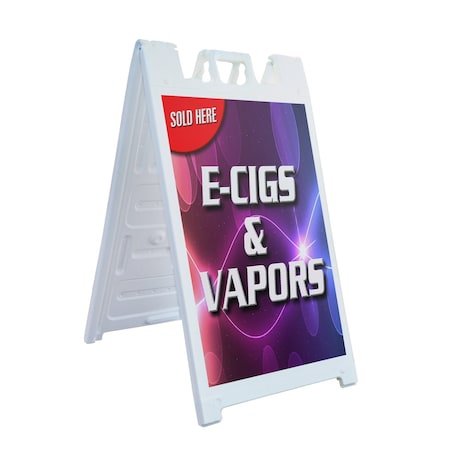 Signmission E-cigs & Vapors Sold Here, A-Frame & 2 Decals Installed, Heavy-Duty Plastic Frame SBHD-D-2436-E-cigs & Vapors Sold Here