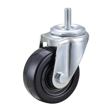 Zoro Select Swivel Stem Caster, Rubber, 3 in., 150 lb., Core Color: Black 32J860