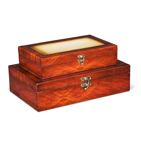 Homeroots Set of Two Brown Wood Box With Lid, 2PK 489385