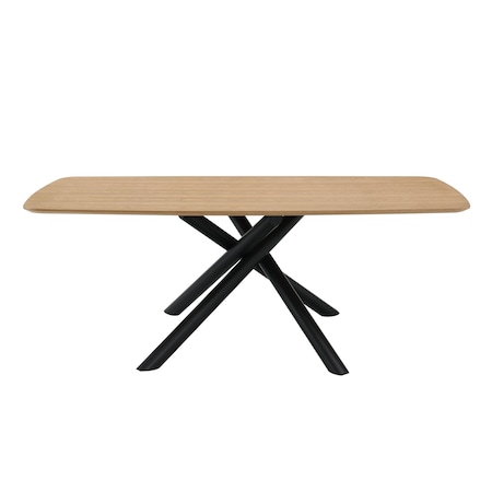 Homeroots 79" Natural and Black Wood and Iron Cross Leg Base Dining Table 631299