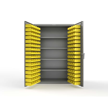 Strong Hold 14 GA Bin Cabinet with 4 shelves No Legs - 48 In W. x 72 In. H x 24 In. D - 144 Yellow Bins 46-BS-244-144Y-NL-L