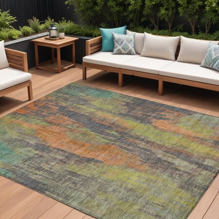 Homeroots 8' X 10' Orange And Teal Blue Abstract Washable Indoor Outdoor Area Rug 616163