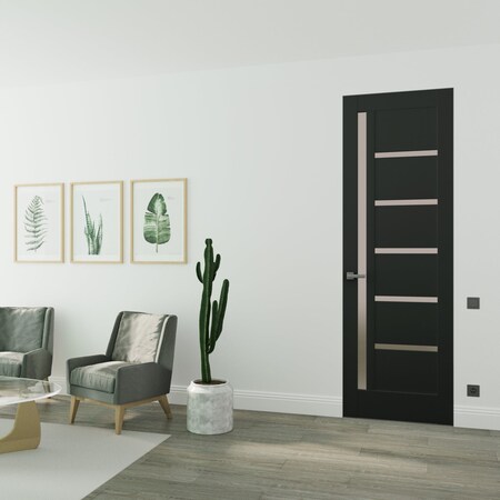 Sartodoors Hidden Door Black 30x96 Solid Core Modern Interior QUADRO4088MF-BLK-30x96-RH-O