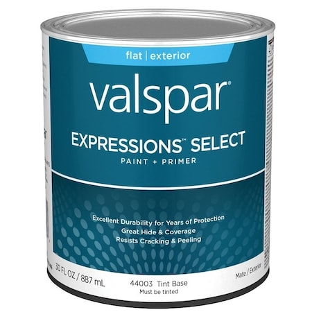 Valspar Expressions Select 4400 Latex Paint, Acrylic Base, Flat, Tint Base, 1 qt, Plastic Can 028.0044003.005
