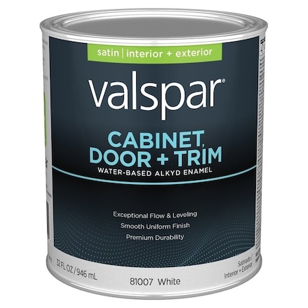 Valspar 8100 Cabinet, Door and Trim Paint Enamel, Water Base, Satin Sheen, White Base, 1 gal 028.0081007.007