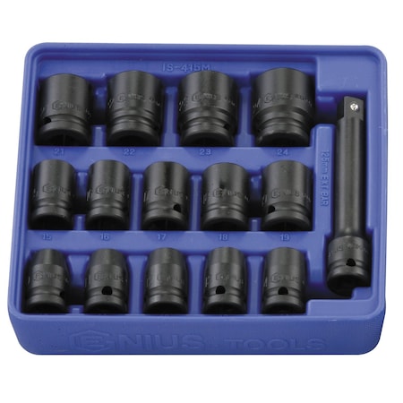 Genius Tools 1/2inDr. 15 Piece Metric Impact Socket Set IS-415M