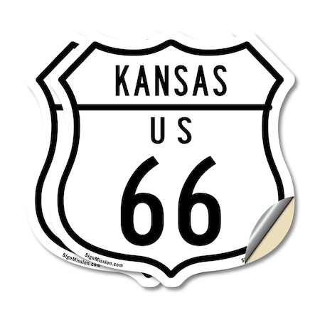 Signmission Kansas Route Marker Shield Sign Us 66, 6 inch X 6 inch, Vinyl Decal, 2PK SHI-D-2PACK-6-384