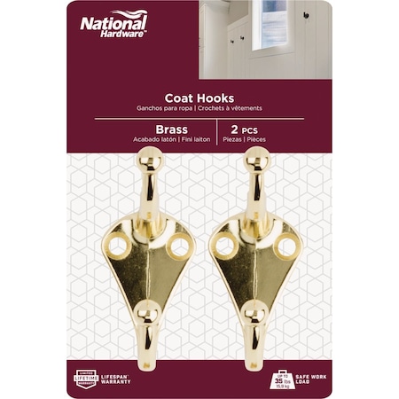 National Hardware Brass Coat & Hat Hook, 2PK N154-575