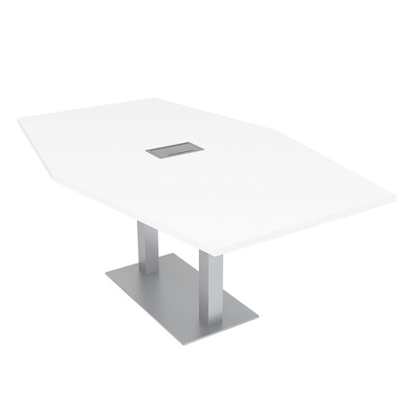 Skutchi Designs Hexagon Conference Table With Power, 48 in W, 84 in L, White HAR-HEX.IR-48X84-DOU-W960-ESIL