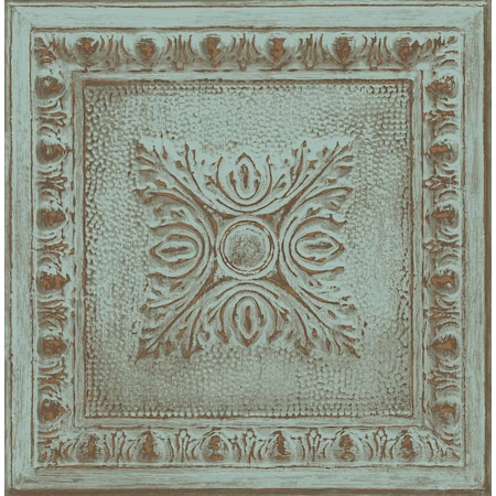 Brewster Hazley Turquoise Ornament Tin Tile Wallpaper 2904-24032