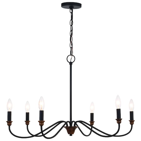 Vaxcel Annabelle 6 Light Black Farmhouse Candelabra Chandelier H0265
