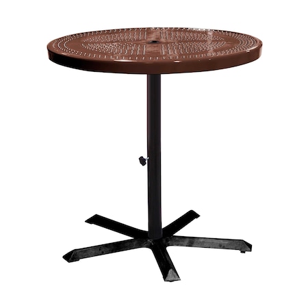 Leisure Craft 36" Round Perforated Pedestal Table, Portable, 40"H, Brown 36TAB40-BROWN