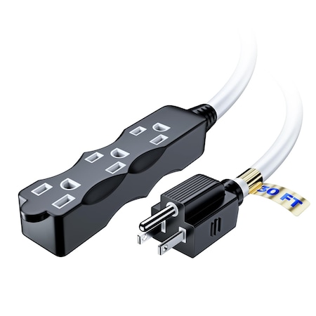 Maximm 30ft 16AWG 3-Outlet Indoor Extension Cord, ETL, White/Black IGR-LA004H-LA052DA-30-WHBK
