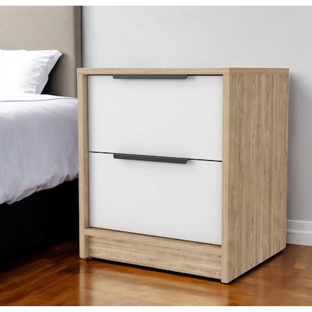 Homeroots 19" White And Natural Wood Two Drawer Nightstand 534907