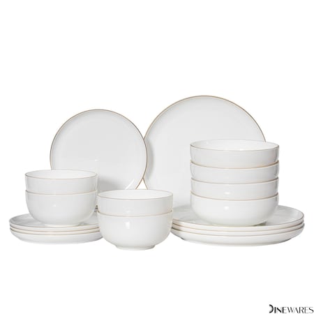 Dinewares Perlaceo Luxurious Collection of 16-Piece White with Gold Rim Bone China Dinnerware Set - QI004761.16