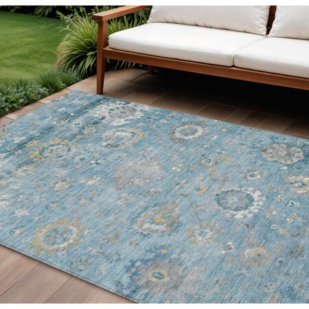 Homeroots 8' X 10' Teal Blue And Aqua Floral Washable Indoor Outdoor Area Rug 609519