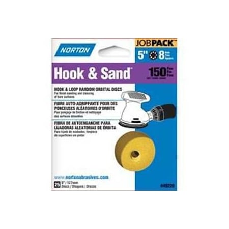 Norton Co Sanding Disc, 5 in Dia, Coated, P150 Grit, Fine, Aluminum Oxide Abrasive, CWeight Paper Backing 49220