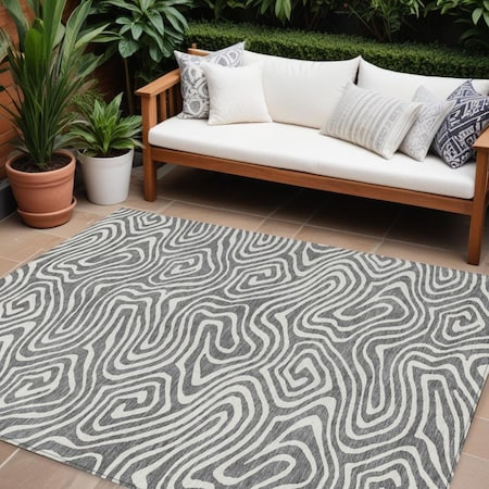 Homeroots 9' X 12' Gray And Ivory Abstract Washable Indoor Outdoor Area Rug 598972