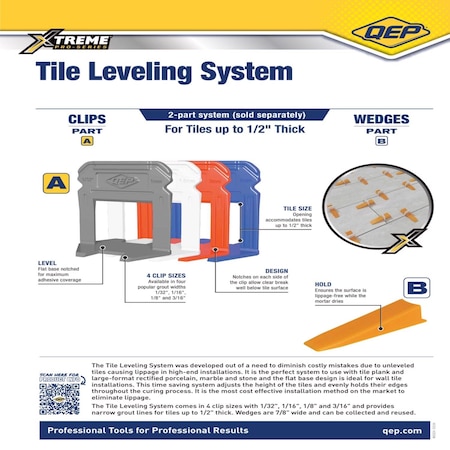 Qep Xtreme 1.29 in. H X 1.08 in. W X .95 in. L Plastic Tile Leveling Clips 500 pc 99773