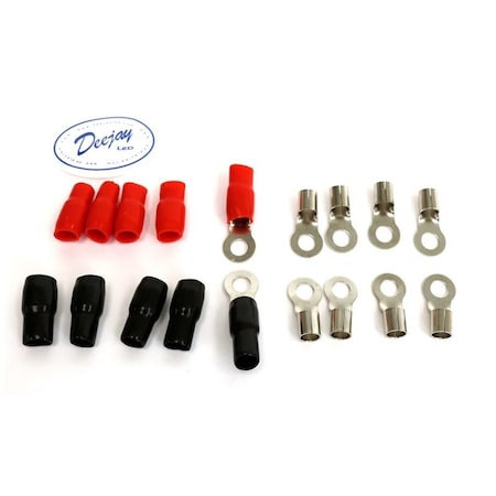 Deejay Led Crimp/solder Connector Style for 4 Gauge Wire w/5 red and 5 black insulators, 10PK TBH4GA10