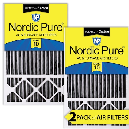 Nordic Pure 16x25x5 Plus Carbon Pleated Air Filter, High Capacity, MERV 10, 2 PK 16x25x5HPM10C-2