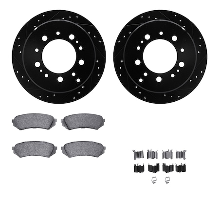 Dynamic Friction Co DFC Brake Rotor - Dimpled & Slotted - Black w/5000 Brake Pads & HW Kit 8512-76116
