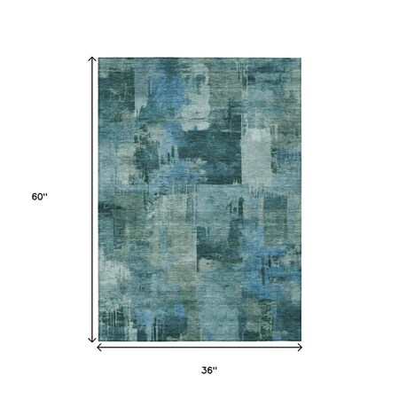 Homeroots 3' X 5' Teal Blue And Pale Aqua Abstract Washable Indoor Outdoor Area Rug 630789
