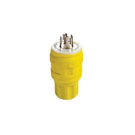 Leviton Watertight Locking Plug, L14-20P, 20 A, 125/250V AC, Single Phase, 3 Pole, Screw Terminals, Yellow 26W74