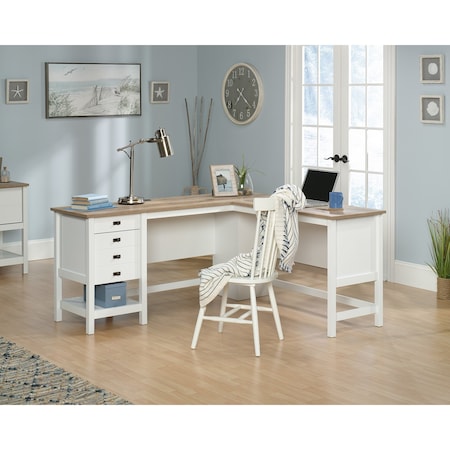 Sauder L-Shaped Desk, 29.764 in H, 65.118 in W X Soft White 428225