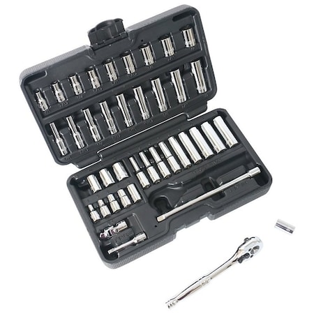Vulcan Vulcan TS-402-1/4SA/ME Metric/SAE Socket Set, Chrome Vanadium Steel, 40-Piece TS-402-1/4SA/ME